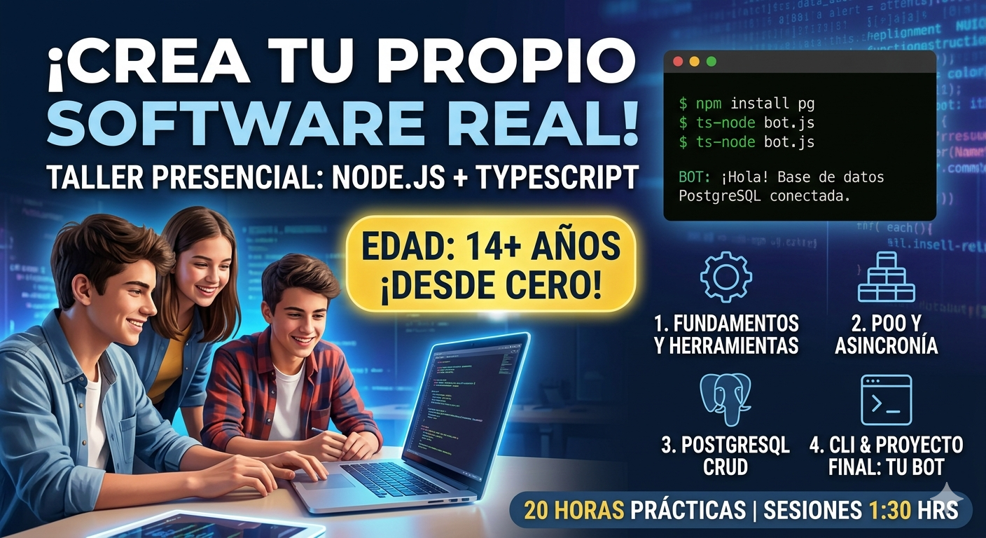 Flyer del curso Node.js con TypeScript desde Cero