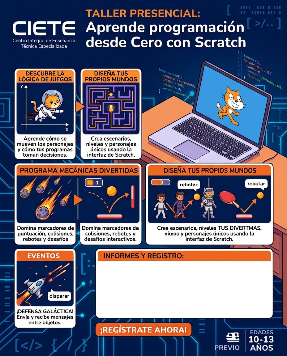 Flyer del curso Programación con Scratch desde Cero