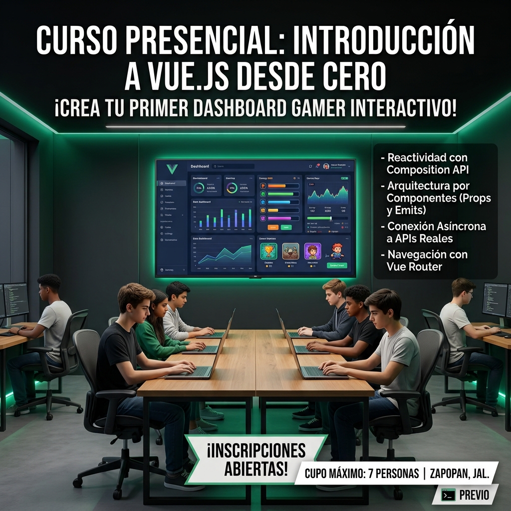 Flyer del curso Vue.js Especialización